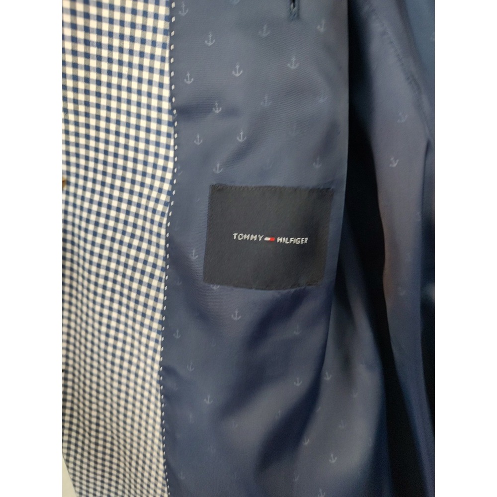 Tommy Hilfiger Sport Coat Mens 46L Gingham Plaid Two Button Blazer Blue White - Picture 4 of 10